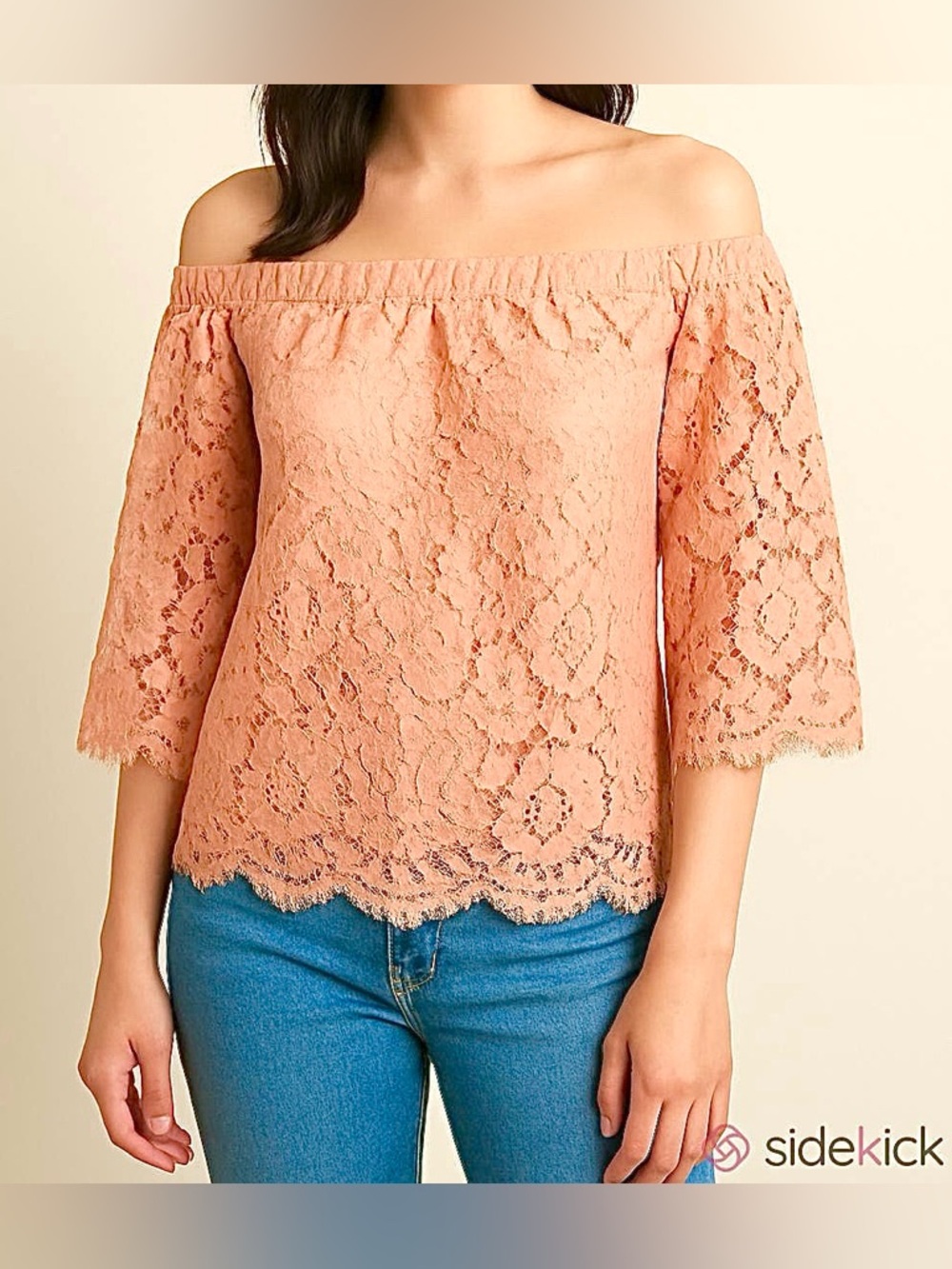 Jessica Simpson Delani Peach Lace M Coquette Romantic Boho Soft Girl Casual Top